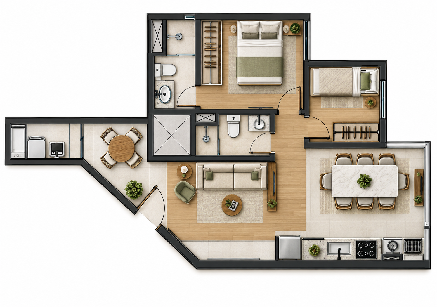 Planta humanizada – Sala e lavanderia integradas – Move Assunção
